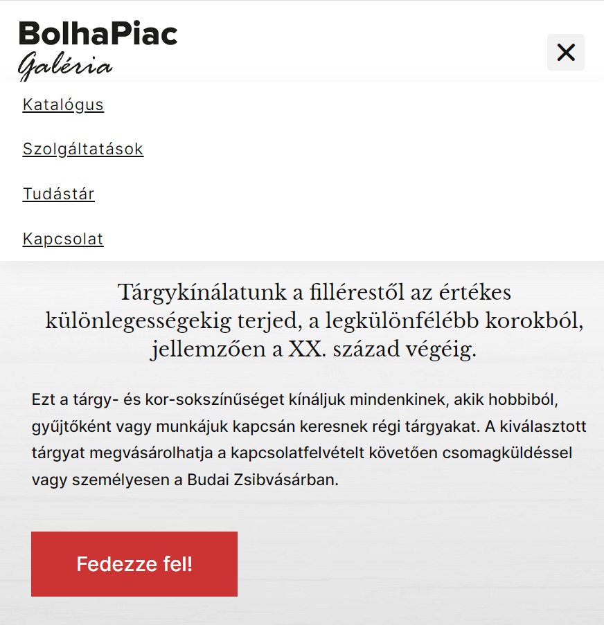 mobil menü - nyitott állapotban
